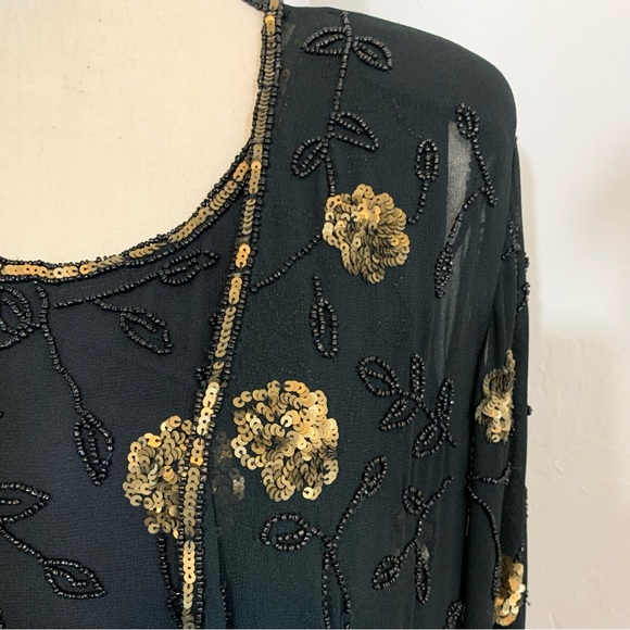 “Style Midnight” Two-piece Sequin Beaded Chiffon Lined Long Jacket and Top - Picture 15 of 16